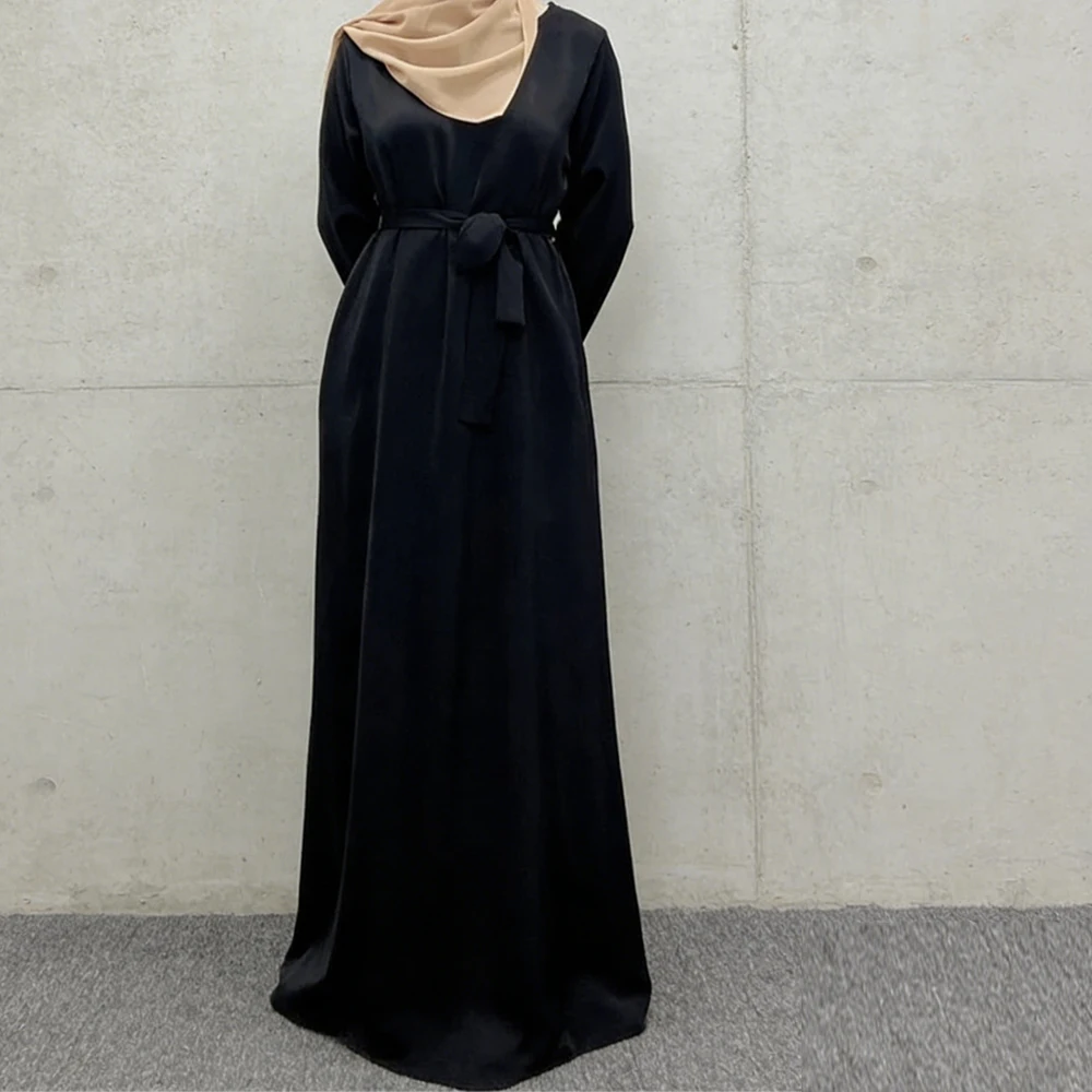 

2026 Eid Satin Abaya Dubai Turkey Kaftan Women Muslim Maxi Dress Modest Abayas Islamic Clothing Arab Robe Ramadan Gown Jalabiya