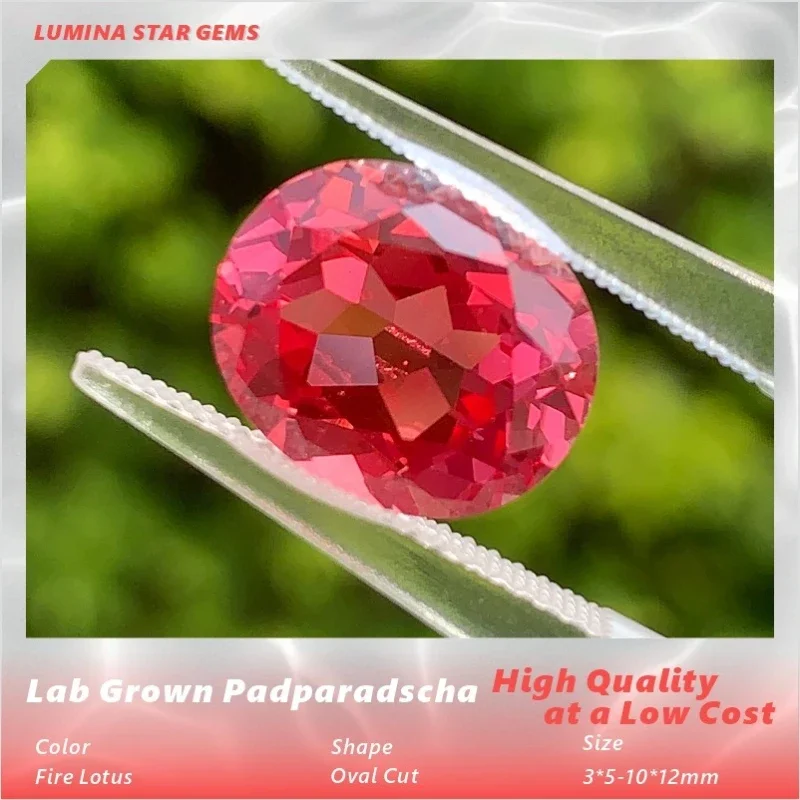 TLab Grown Padparadscha Oval Cut Fire Lotus Color  Artificial Gemstone for  Jewelry Making  Selectable Certificate