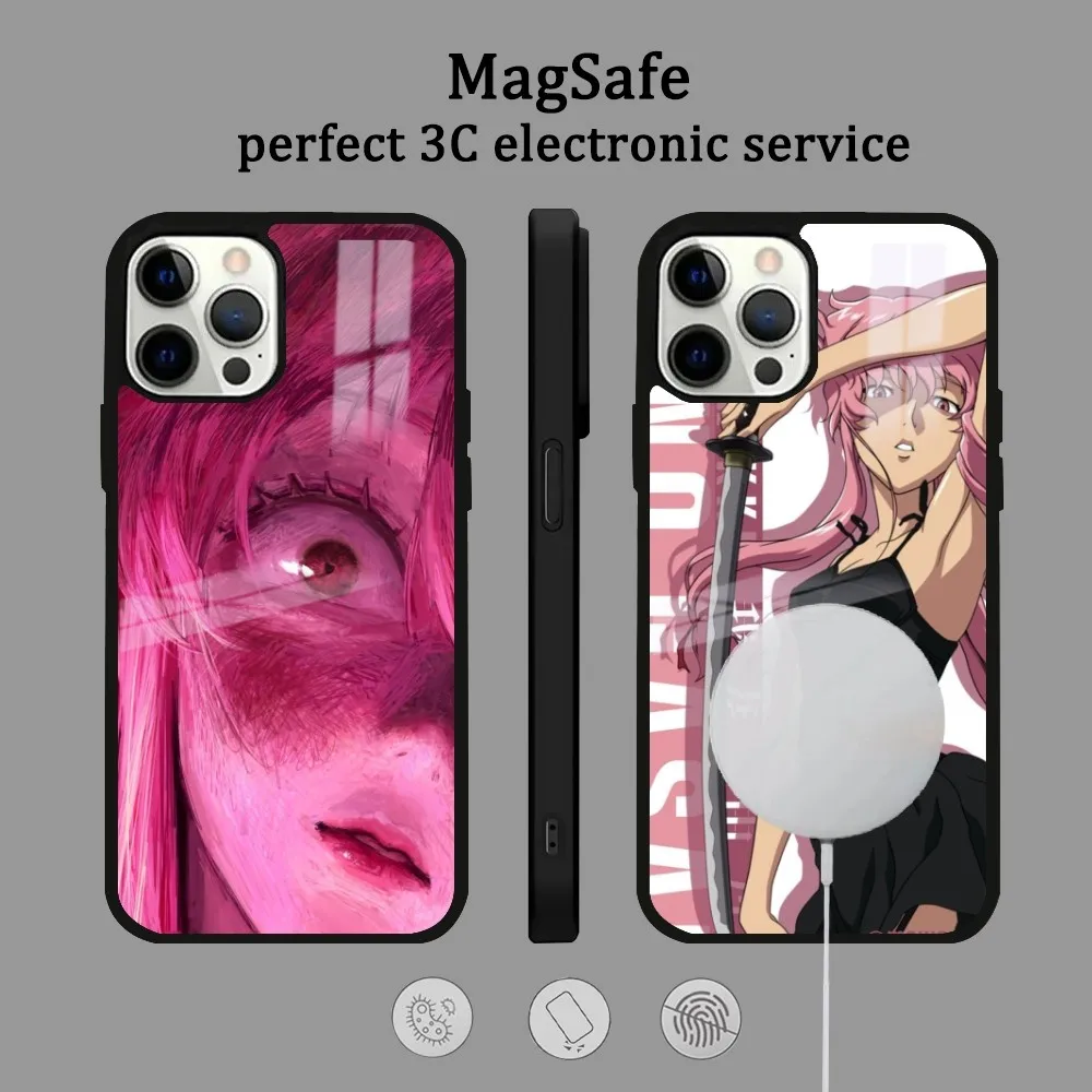 Hot Blooded Anime F-Future Diary Gasai Yuno Phone Case For IPhone 16 15 14 13 12 11 Pro Max Plus Mini Magsafe Mirror Wireless