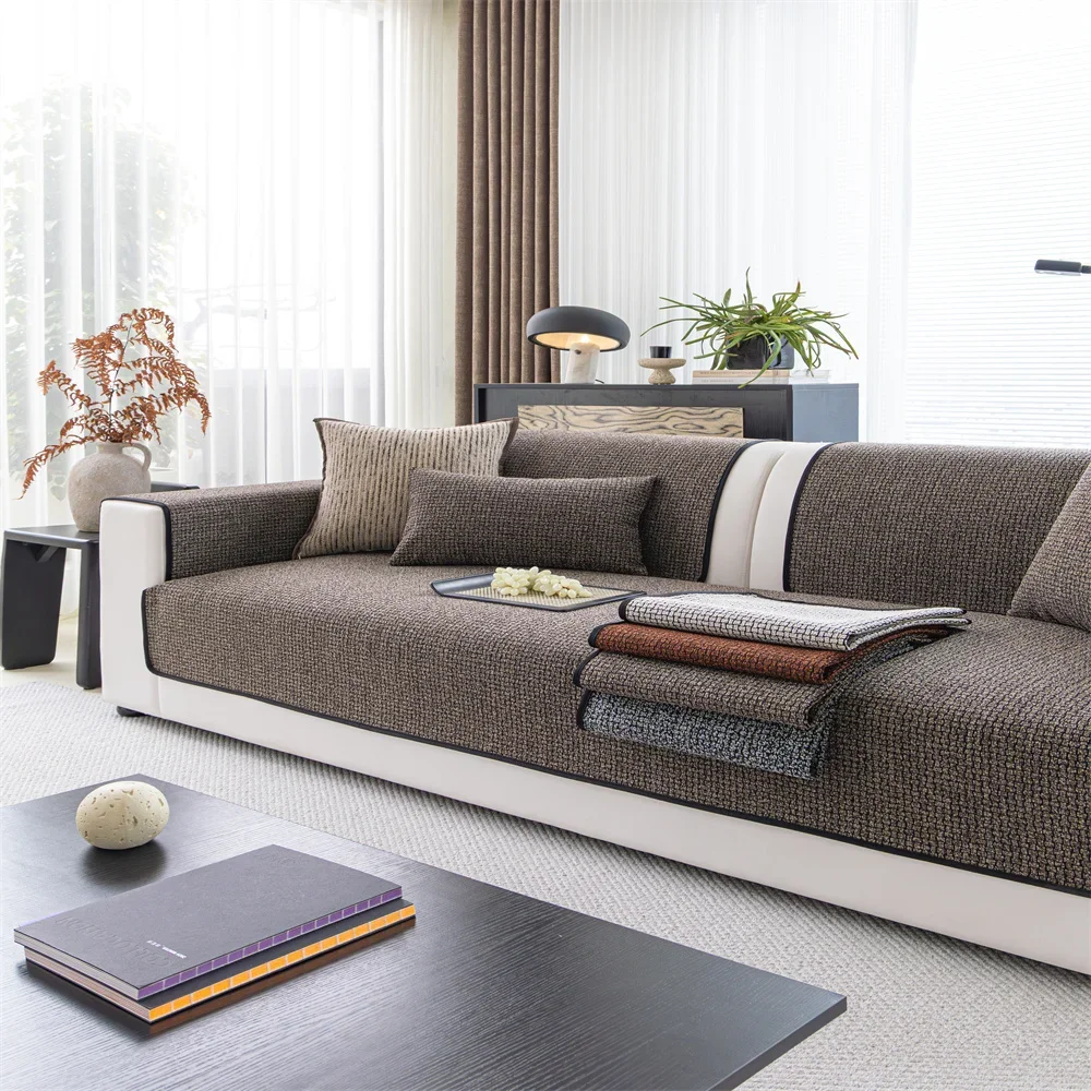 Retro Chenille Sofa Cushion Cover Universal Non-Slip Fixed Straight Row All-Seasons Slipcover for Home Comfort