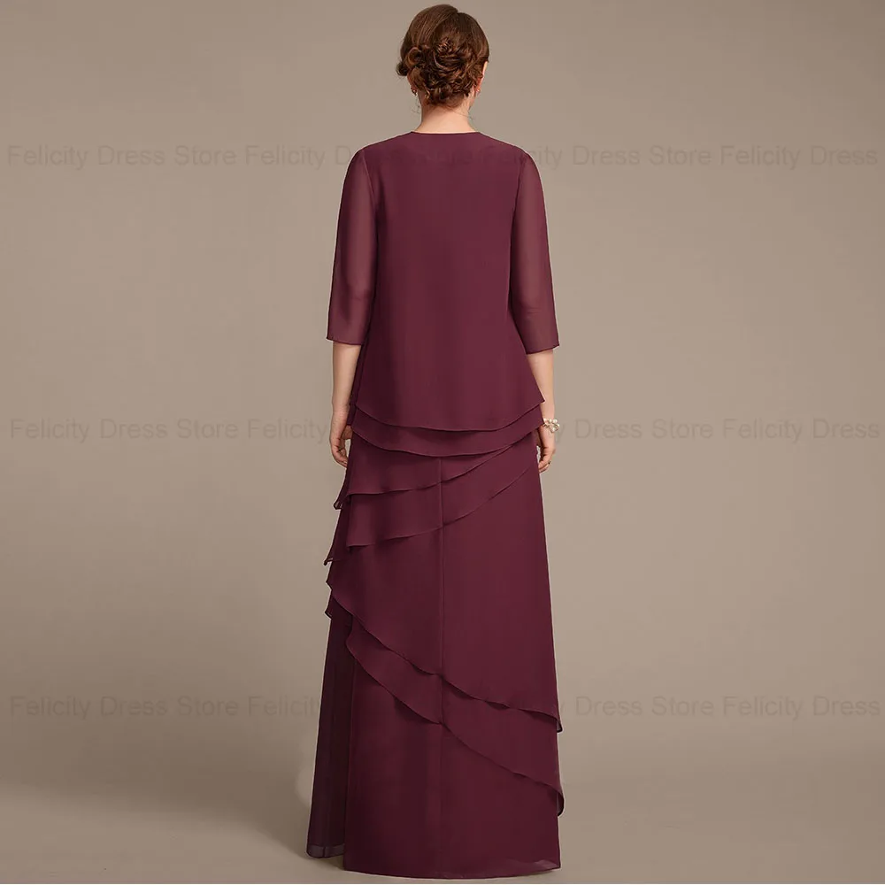 FELICITY Two Piece Simple Chiffon Mother of the Bride/Groom Dresses 2024 Sheath Scoop Wedding Guest Dresses Formal Occasion Gown