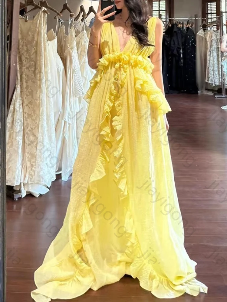 فساتين سهرة أنيقة بدون أكمام على شكل حرف v، فستان طويل مثير للمشاهير، فساتين حفلات رائعة عالية الجودة للنساء حسب الطلب #2