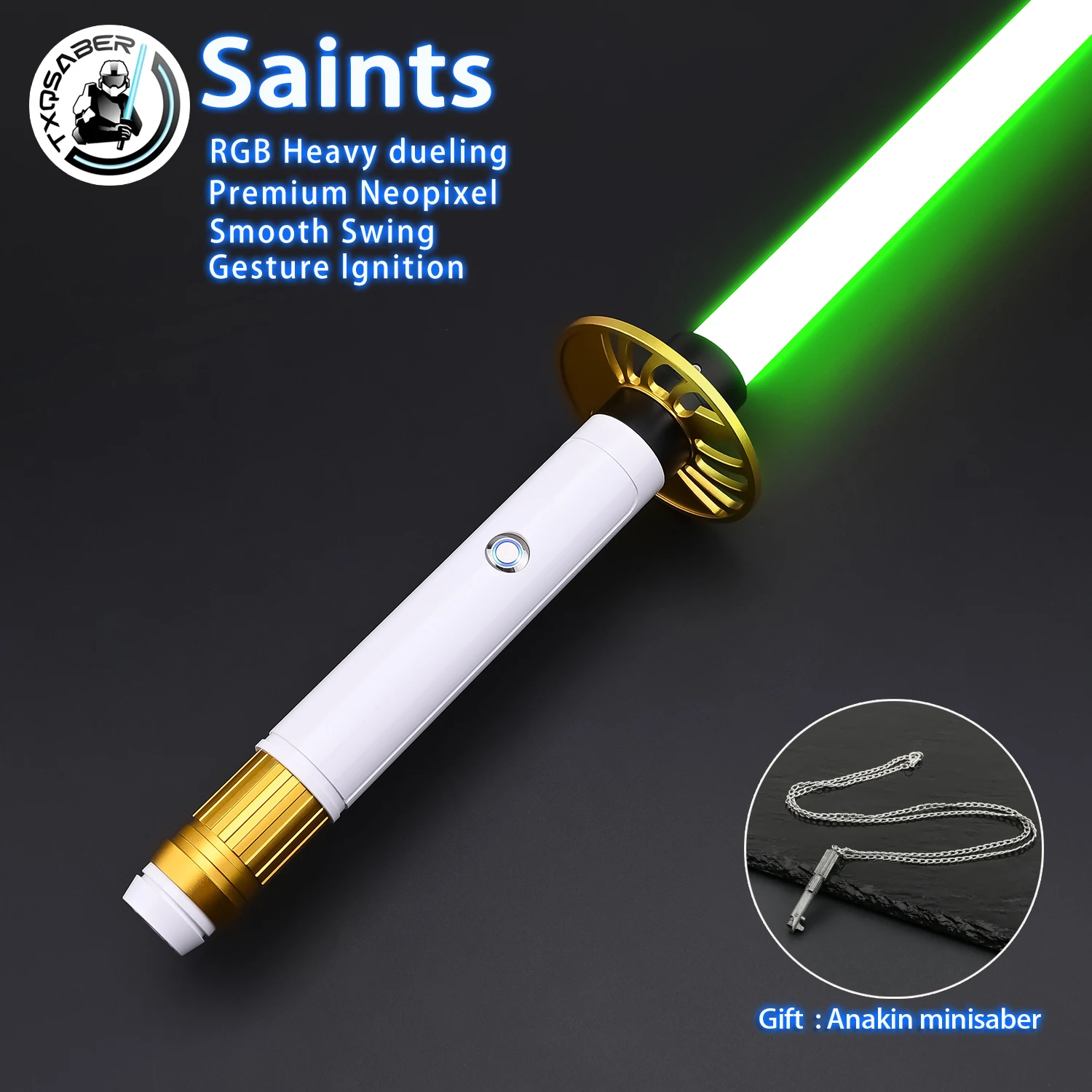 

TXQSABER Saints Heavy Dueling RGB Lightsaber NeoPixel SNV4 Smooth Swing Metal Hilt with Strap Blaster Force Jedi Cosplay Toys