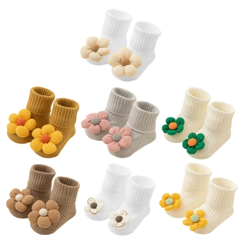 Anti Skid Socks for Babies Flower Decor Non Slip Floor Socks for 0-2 Years