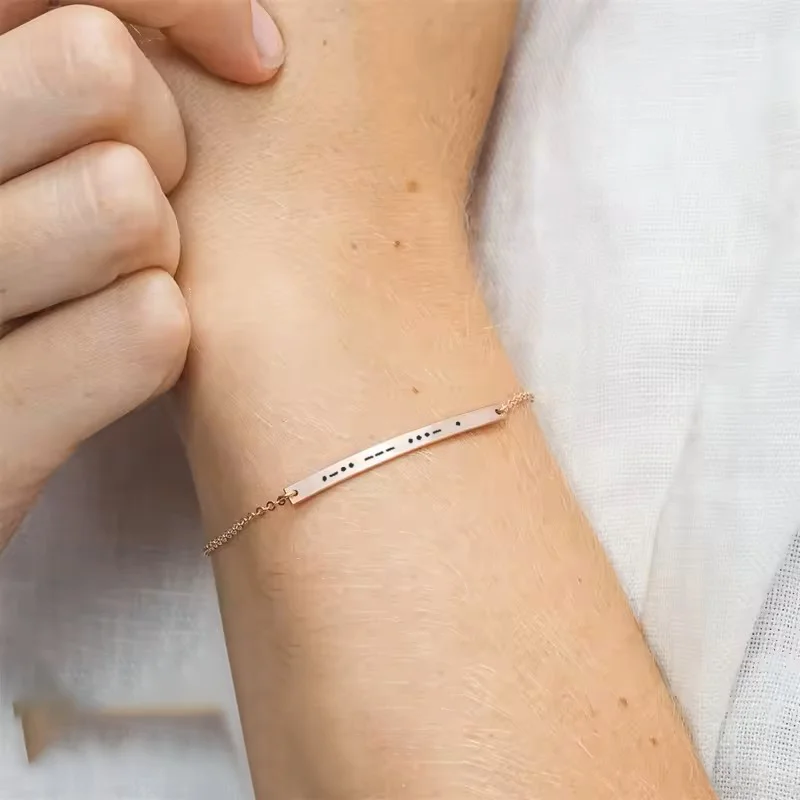 

Custom Engraved Morse Code Stainless Steel Bracelet Secret Emotions Special Gift for Sisters Lovers Mothers Daughters