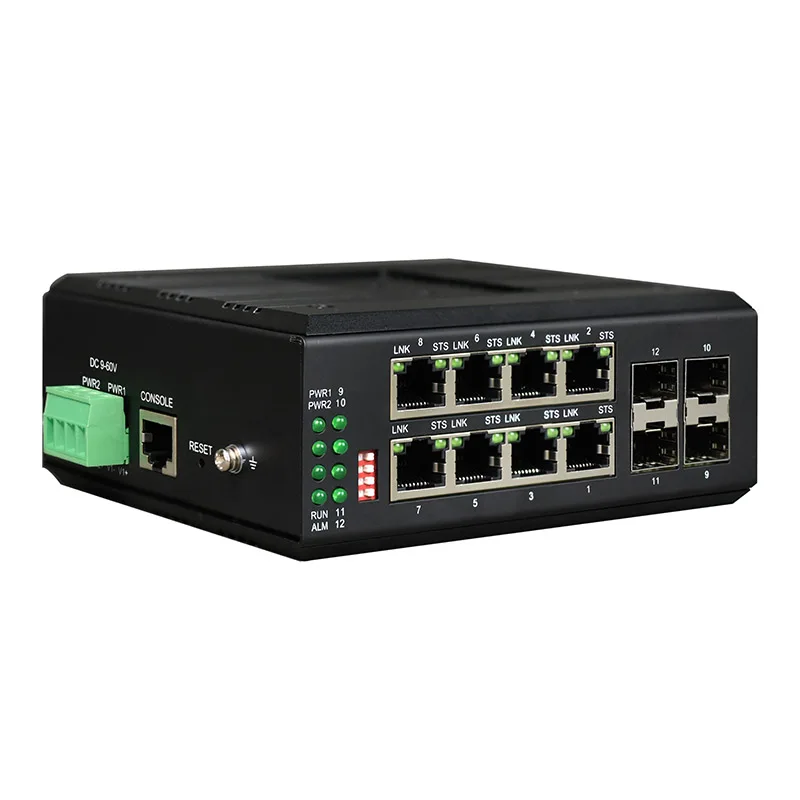 Ethernet Gigabit 8 ports sur rail DIN géré ERPS et commutateur industriel 4 1000M SFP