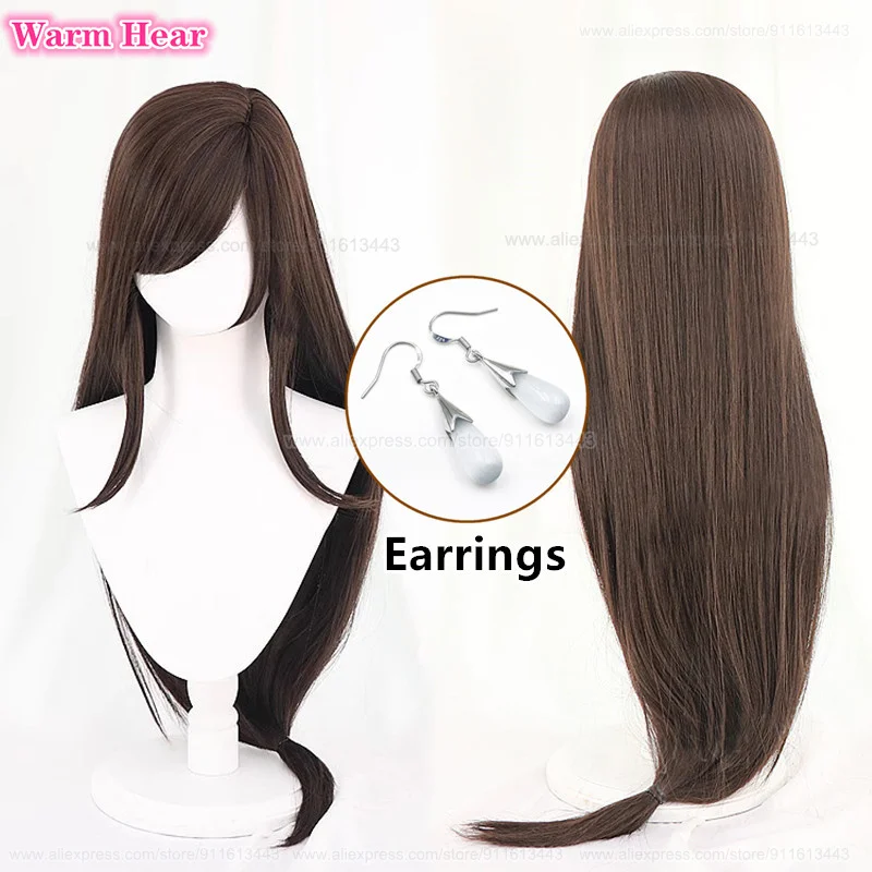 In Stock Anime Tifa Lockhart Cosplay Wig 90cm Black Brown Long Straight Wig Tifa Earrings Heat Resistant Hair Halloween New Wigs