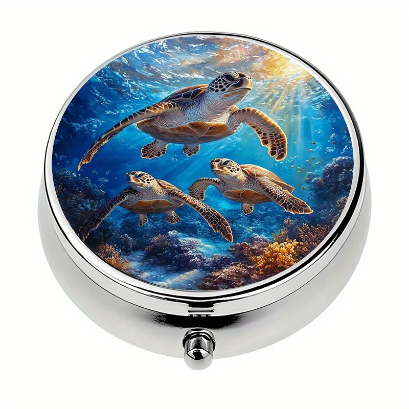 1-piece turtle-themed three-compartment pill box, mini pill container, portable or handbag pill box, unique travel gift