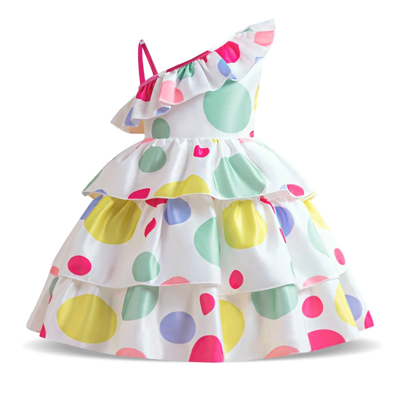 

Summer Shoulderless Party Dress For Girls Children Costumes Seaside Princess Dresses Girls Dress Colorful Dot Wedding Gown 3-10Y