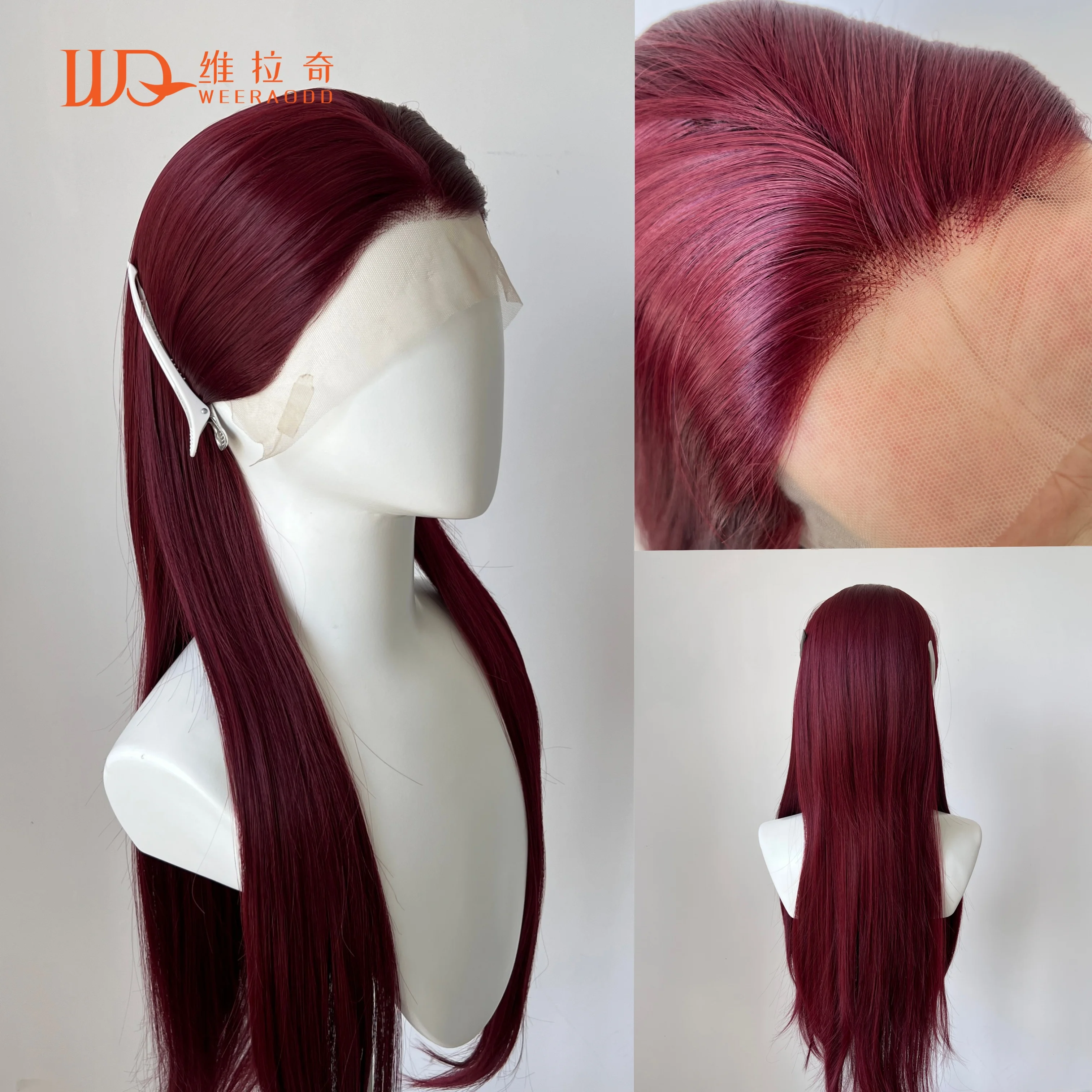 

Бордовый парик Длинный прямой синтетический парик шнурка Винно-красный парик Длинные шелковые прямые кружевные волосы Парики спереди для женщин Косплей Вечеринка