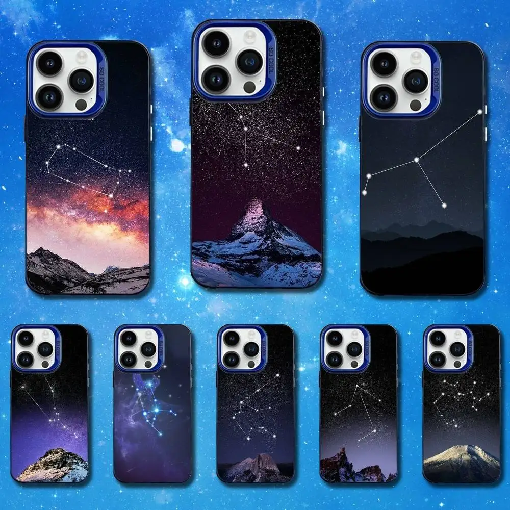 

Constellation Art Twelve Phone Case For iPhone 11,12,14,13,15,16,Mini,XS,MAX,Pro,SE Blue Matte Silicone Cover