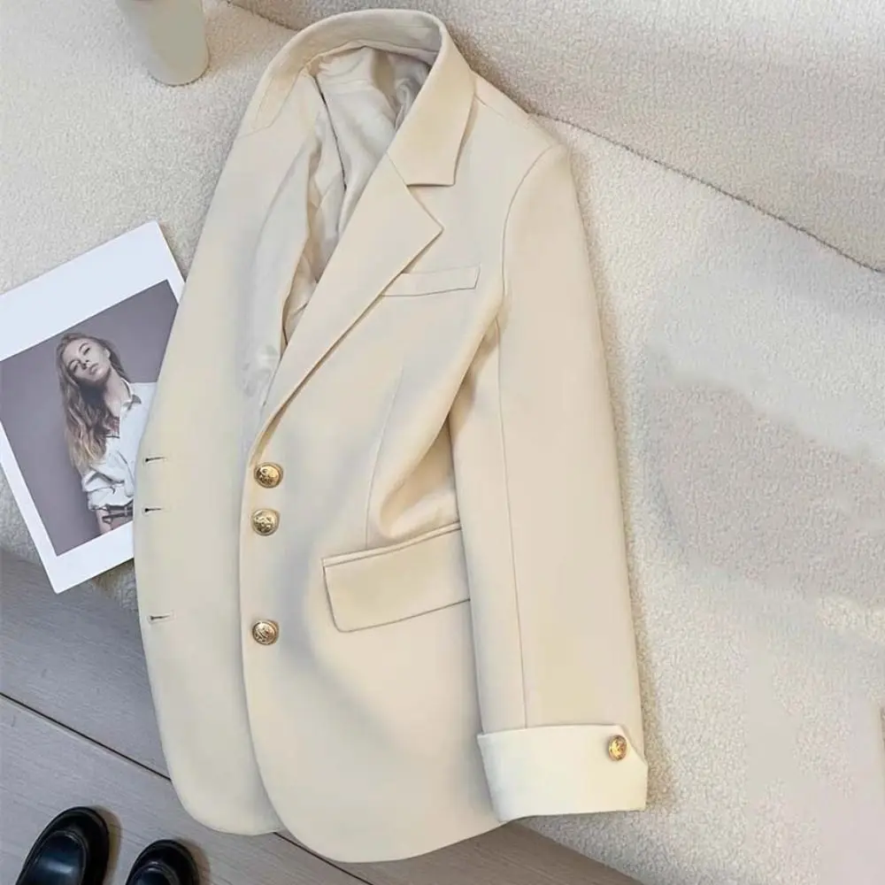 Jaqueta de terno vintage de peito único oversized outono primavera blazers de escritório profissional estilo coreano manga longa