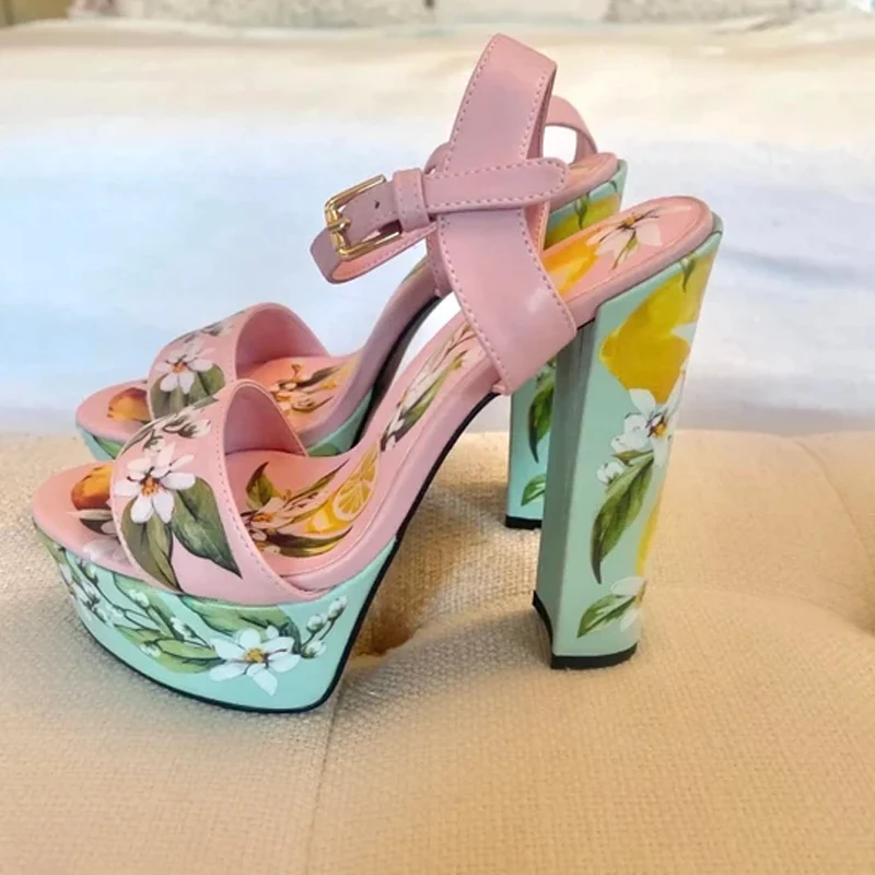 

3D Printing Powder Blue Printing Platform Sandals Woman Summer 2026 Thin Belt Sexy Uper High-Heeled Women's Shoes 14Cm