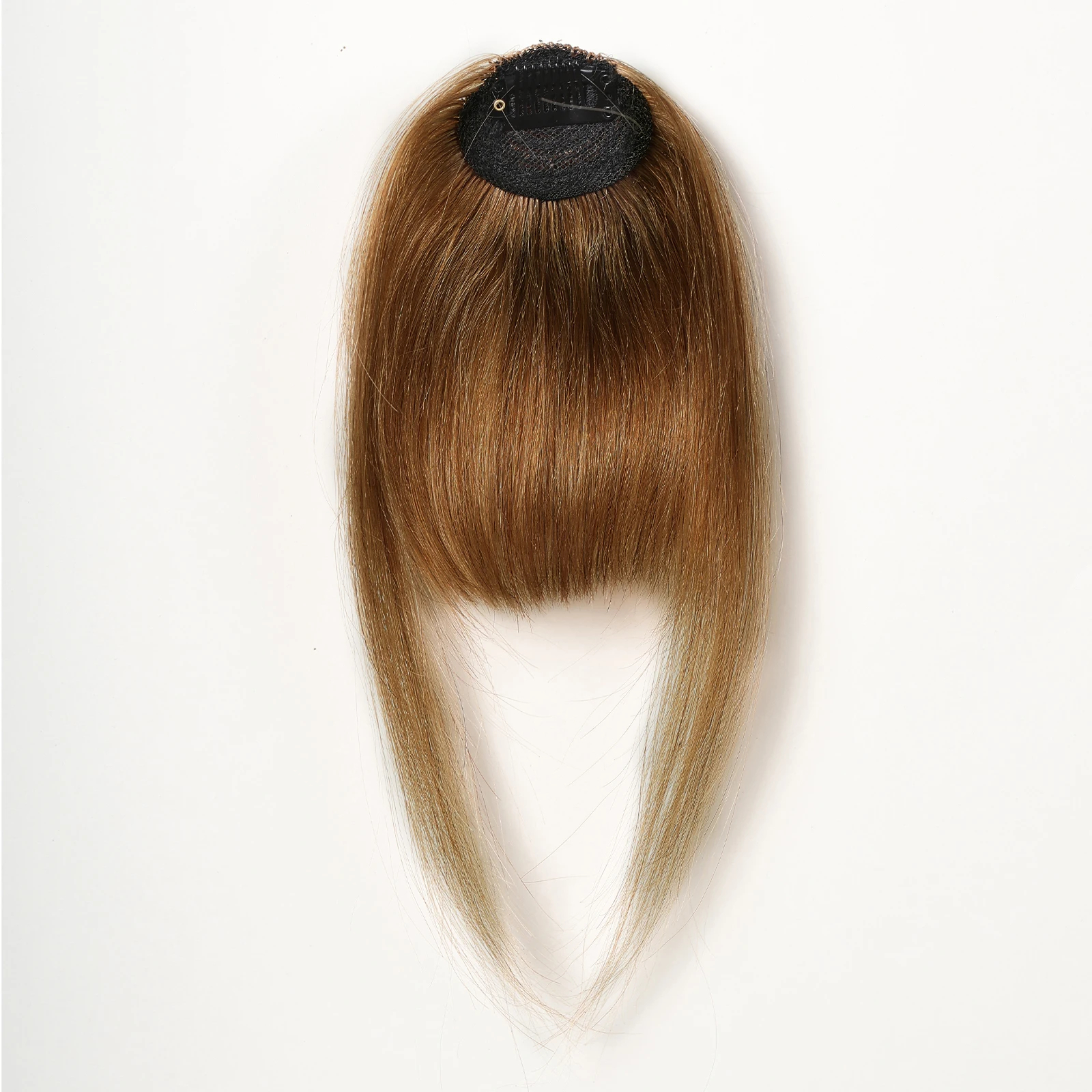 Hair Clip in Bangs 100% Human Hair Extention Honey Brown Fake Bangs Bangs Fringe with Temples for Women Daily image 4