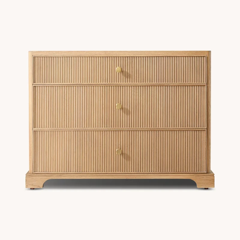 Modern American Style Vintage Interior Solid Wood Bedroom Furniture Genevieve Model Reeded Closed Nightstand Made In Zhejiang