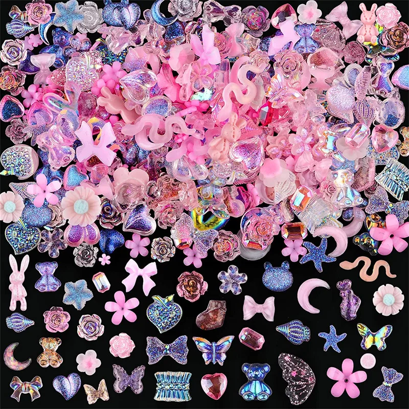 

500pcs Sparkling Acrylic Nail Charms Set Kawaii Nail Art Accessories Mix Butterfly Flower Heart Designs For DIY Nails Decoration