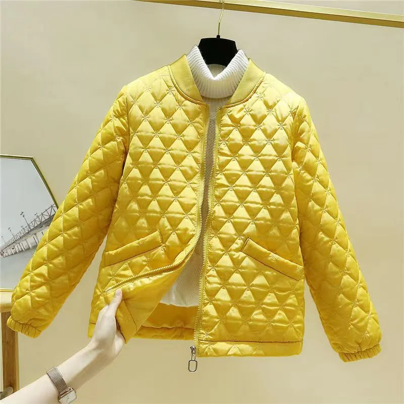 Spring Autumn New Stand-up Collar Baseball Clothes Diamond Shaped Checkered Cotton Clothes Women Short Retro Loose Small Jacket