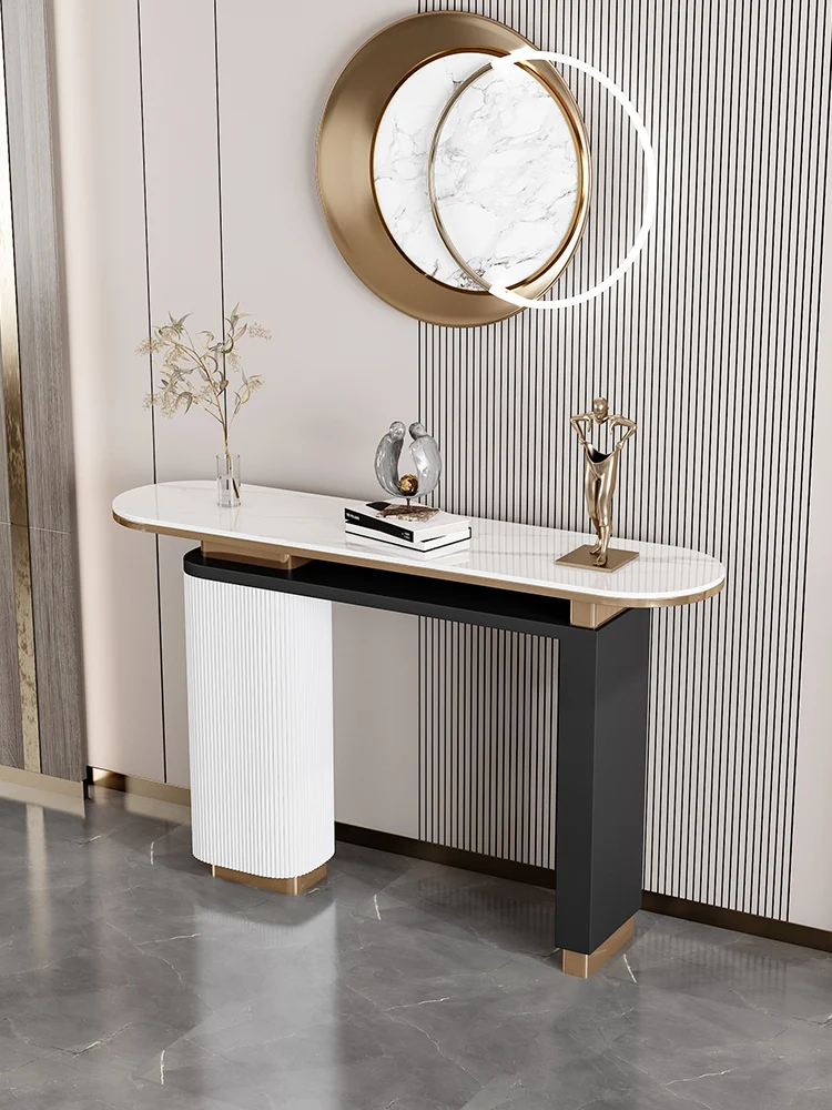 Affordable Luxury Style Stone Plate Console at the End of the Corridor Italian Console Tables Modern Minimalist Solid Wood