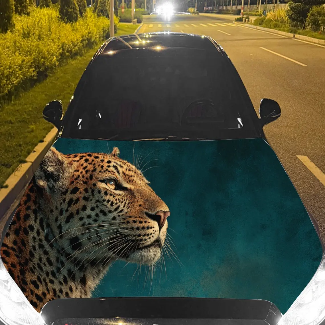 

Автомобильная наклейка с леопардовым принтом и бирюзовым художественным фоном и дикой элегантной эстетической наклейкой на капот автомобиля, водостойкая самоклеящаяся виниловая наклейка