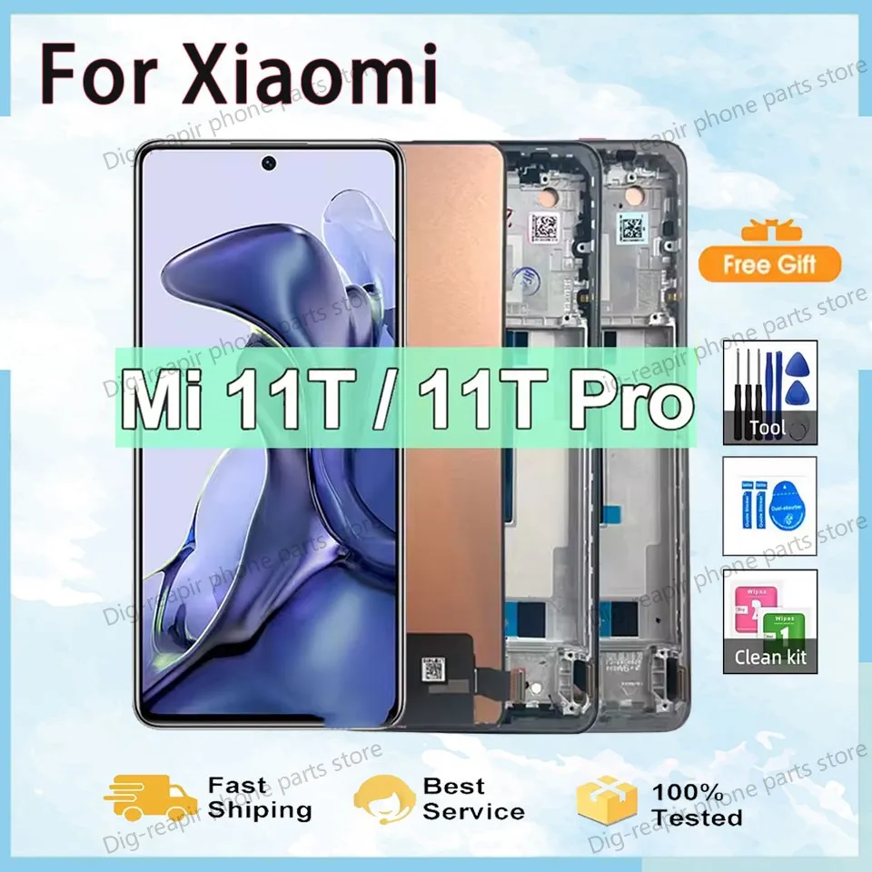 Replacement 6.67"AMOLED Display For Xiaomi 11T 21081111RGLCD Display Touch Screen Digitizer For Xiaomi 11T Pro 2107113SG Display