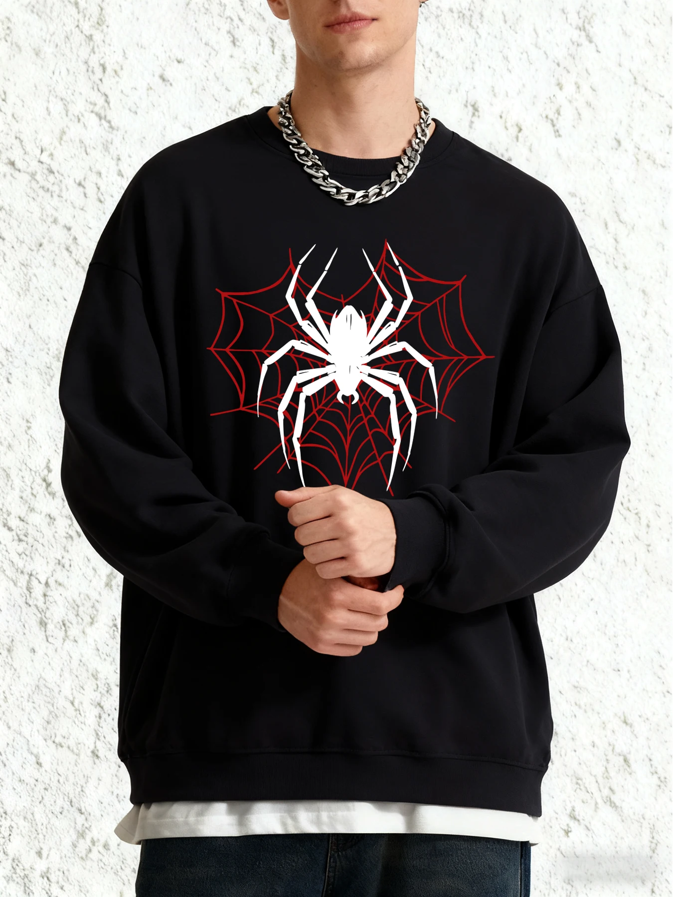 العناكب على شبكة العنكبوت المطبوعة الرجال البلوز الخريف عارضة البلوز الملابس العصرية في الهواء الطلق أعلى كبيرة الحجم الشارع الشهير كل مباراة #2