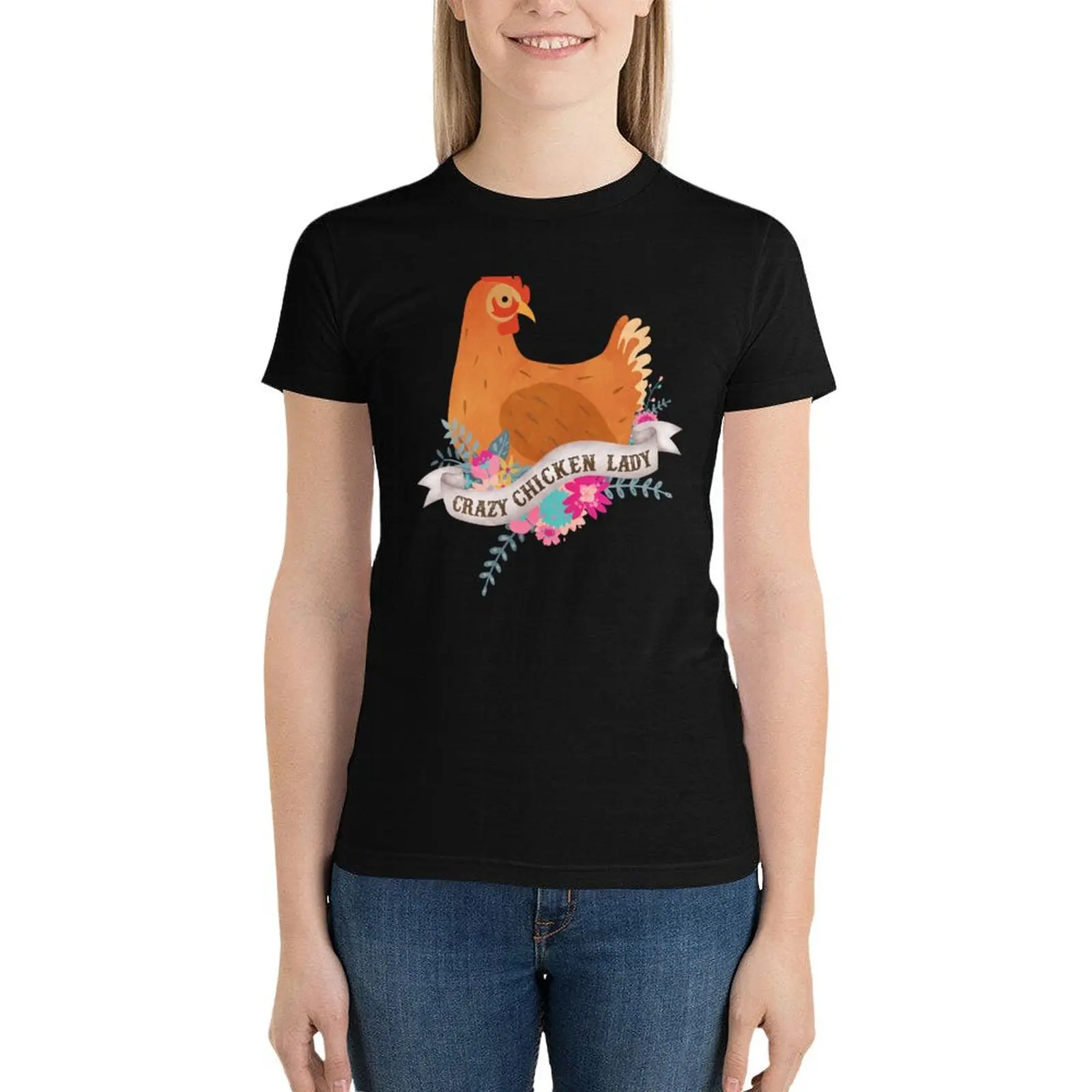 Crazy Chicken Lady T-Shirt anime clothes summer tops summer top t-shirts for Women graphic tees funny