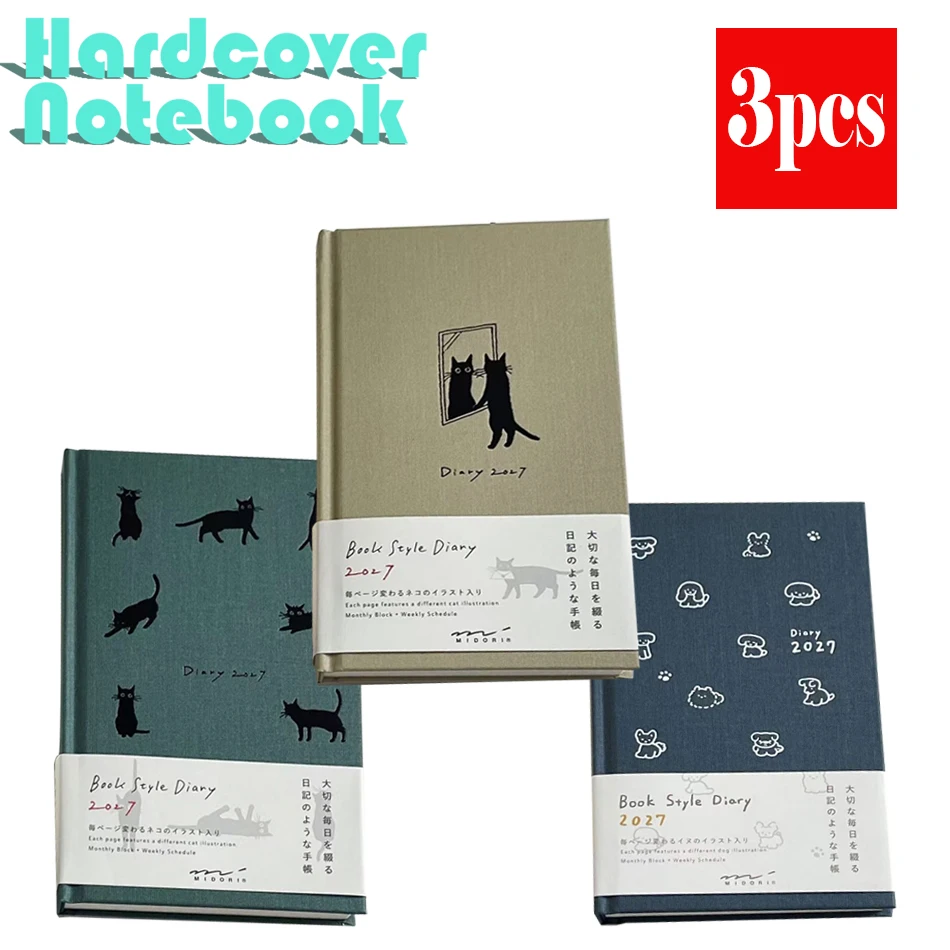 2027 Kitten Doggie Illustration Agenda Book,Schedule Book Multi Functional,Notebook Hard Shell To Do List Daily Planner Students
