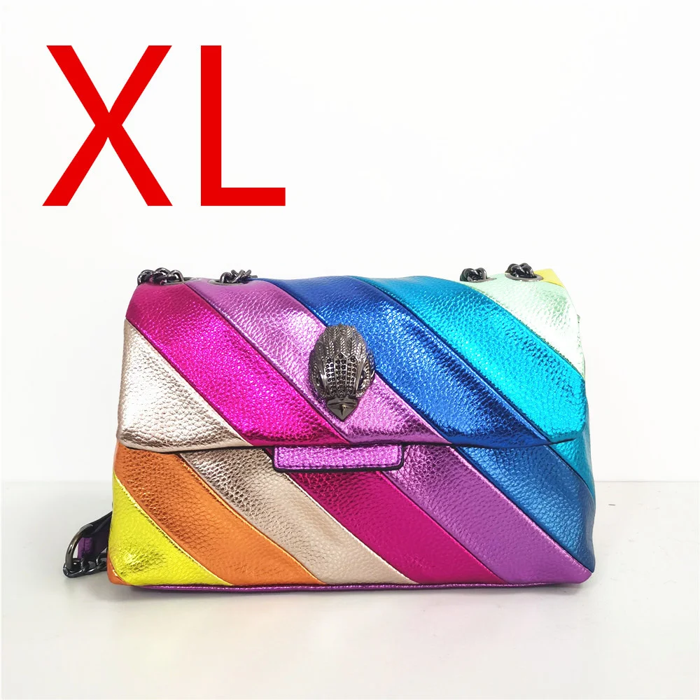 

Rainbow Women Handbag Wave Pattern Eagle Icon Head On Front Jointing Colorful Cross Body Bag Patchwork Shoulder