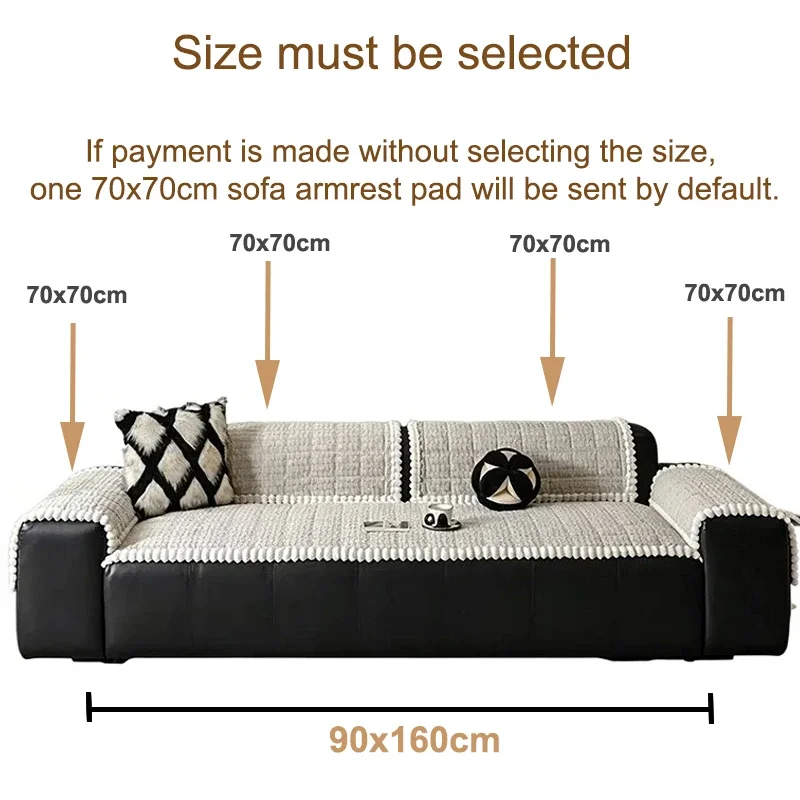 Winter Thick Plush Sofa Seat Cover Warm Non-Slip Couch Protector Pet-Friendly for Modern Living Decor Sofa Cushion White/Gray