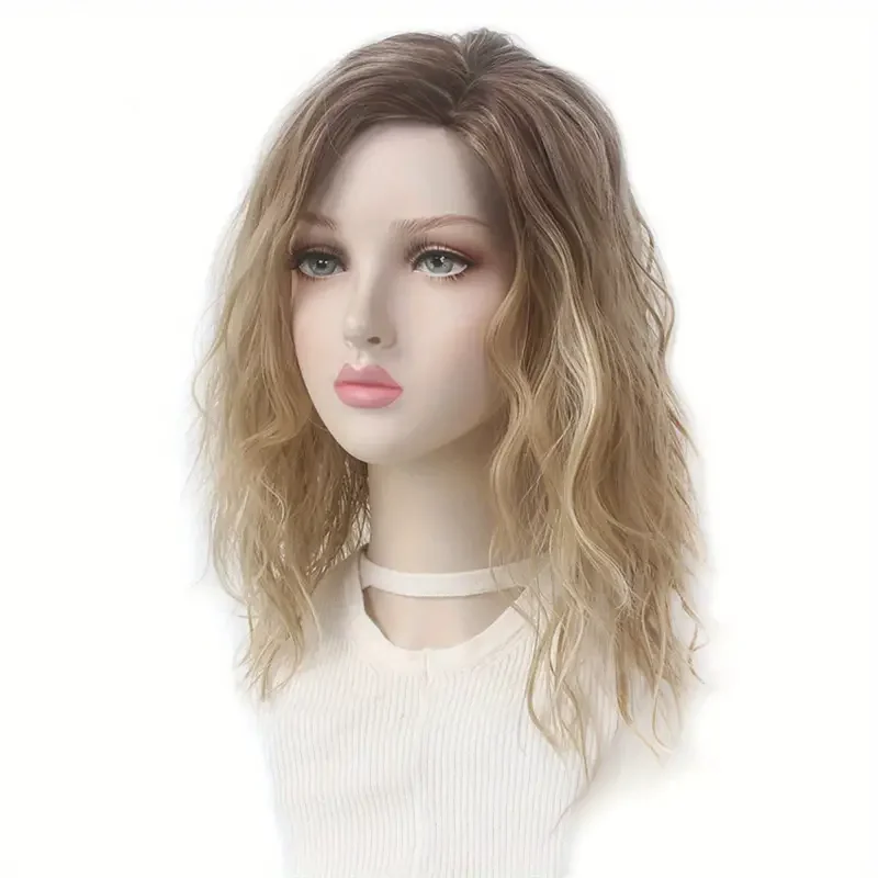 Wig sintetis bergelombang Sassy untuk wanita tanpa lem dengan tutup jaring mawar, pengganti rambut tampilan alami untuk penggunaan sehari-hari dan Cosplay J48801S