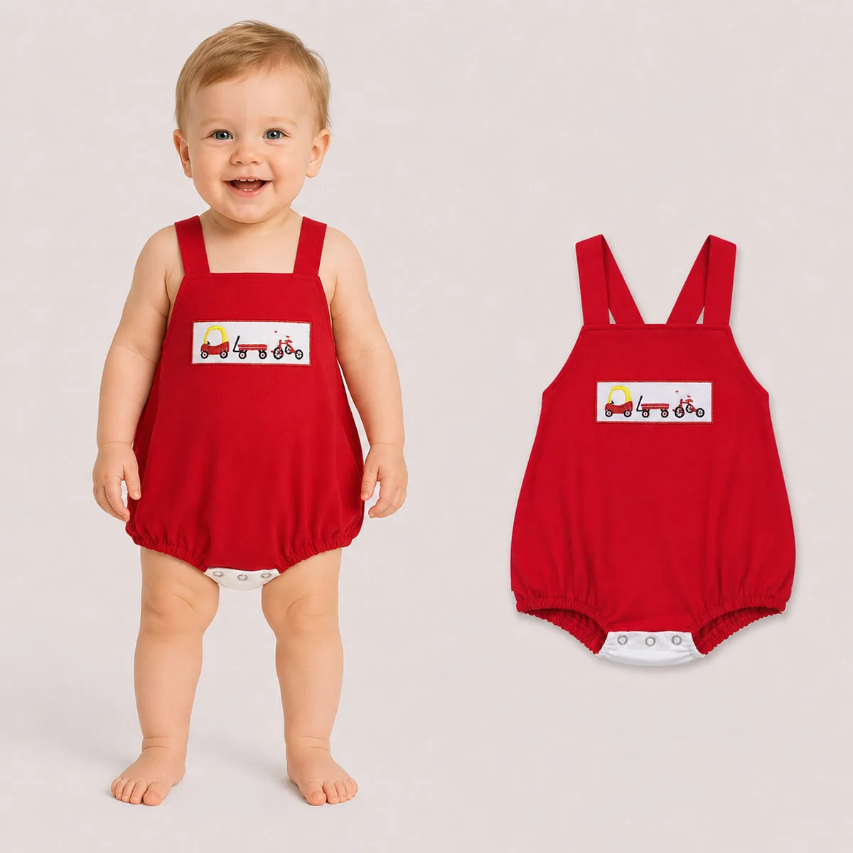 Newborn Baby Items Embroidery Cars Bicycle Boys Strap Rompers Children Onesie Kids Bubbles Bodysuit Toddler Momlife Wholesale