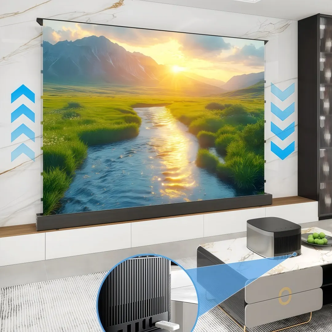 Motorized Fresnel ALR Floor Rising Projector Screen for Standard/Long Throw Projector, 8K Floor Stand Screen for Home Theater