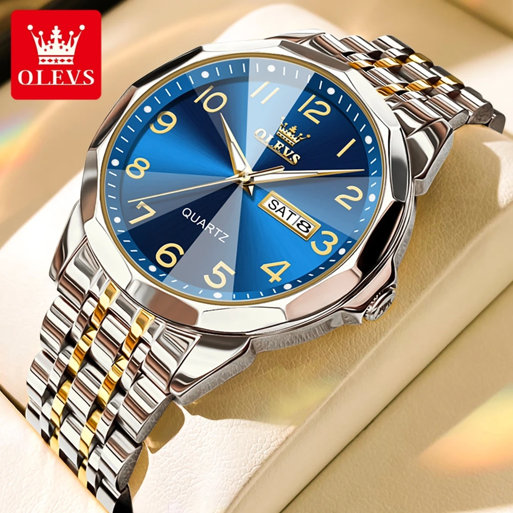 OLEVS Classic Quartz Watch for Men Luxury Diamond Cut Mirror Numeral Dial Simplicity Quartz Analog Man Waterproof Wristwatches