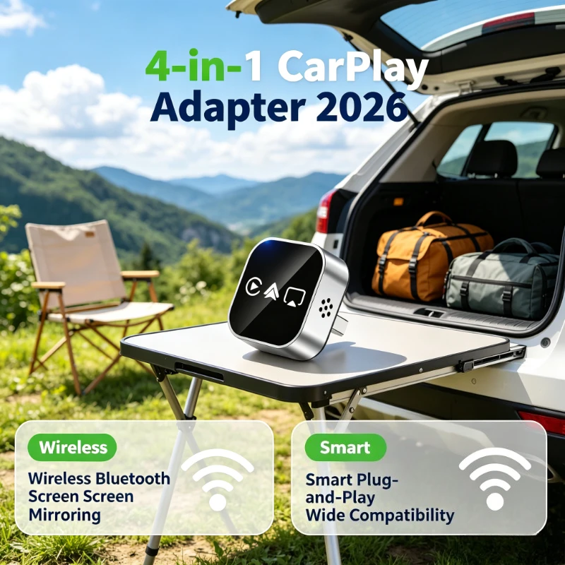 4-in-1 Smart Wireless CarPlay Adapter 2026 Upgrade Bluetooth Screen Mirroring Plug and Play
