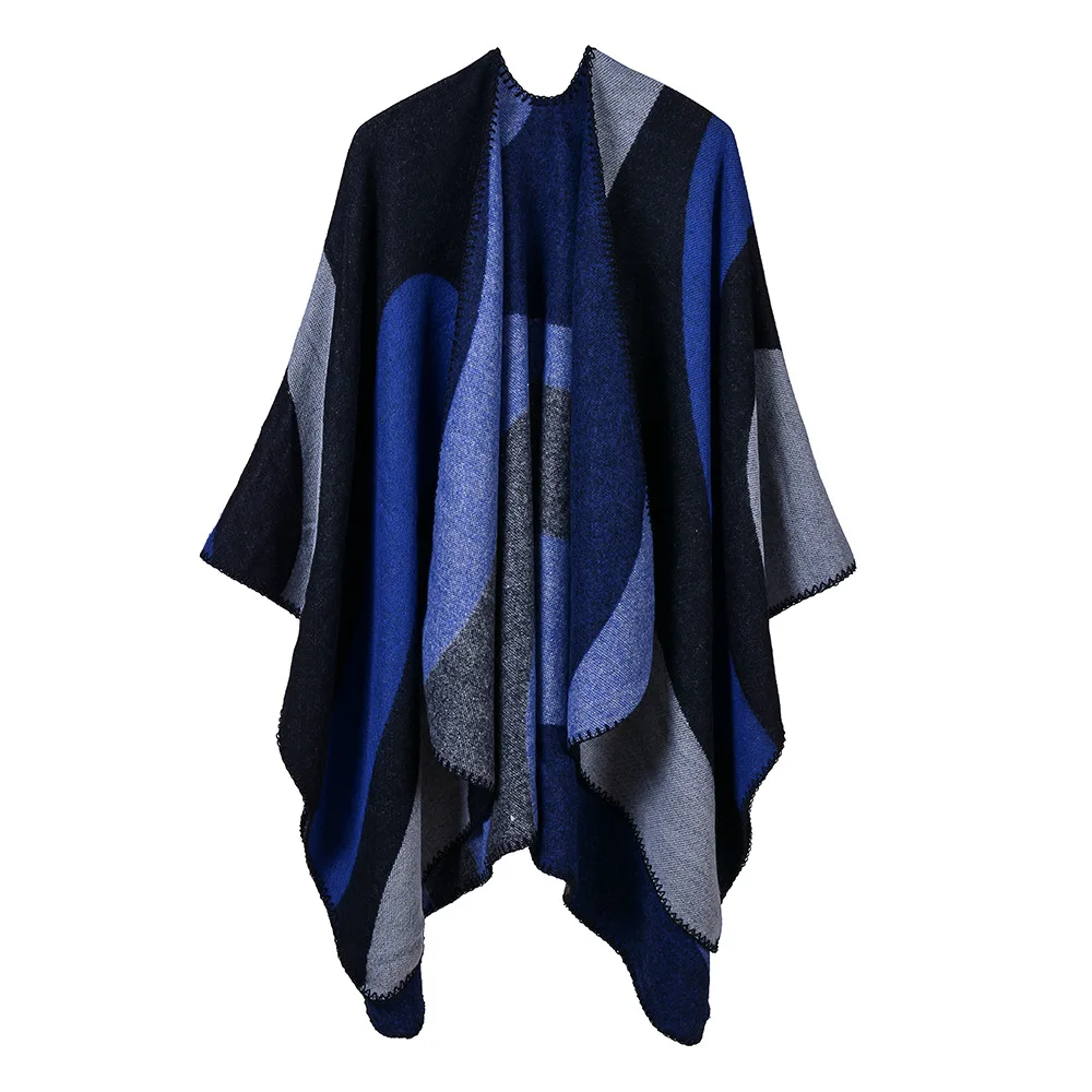 

Women's New Geometric Color Matching Simple Leisure Office Beach Shawl Europe America Cape Ponchos Lady Coat