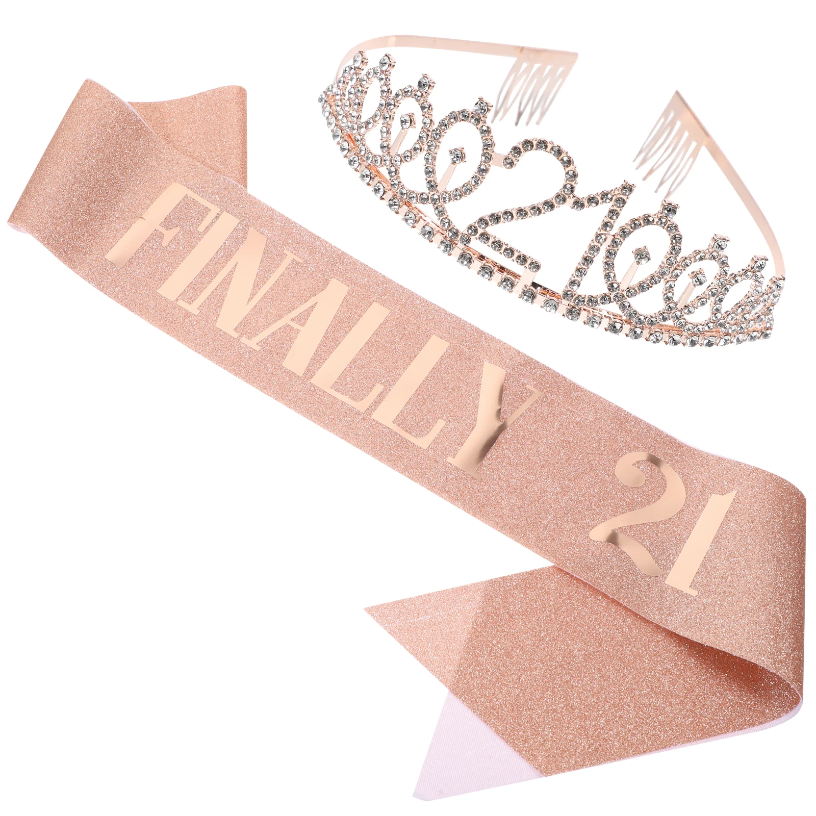 

Birthday Party Etiquette Crown Tiaras Sash for Women Girls Gold Powder Cloth Photo Props 21st Decorations Stylish Exquisite Eye