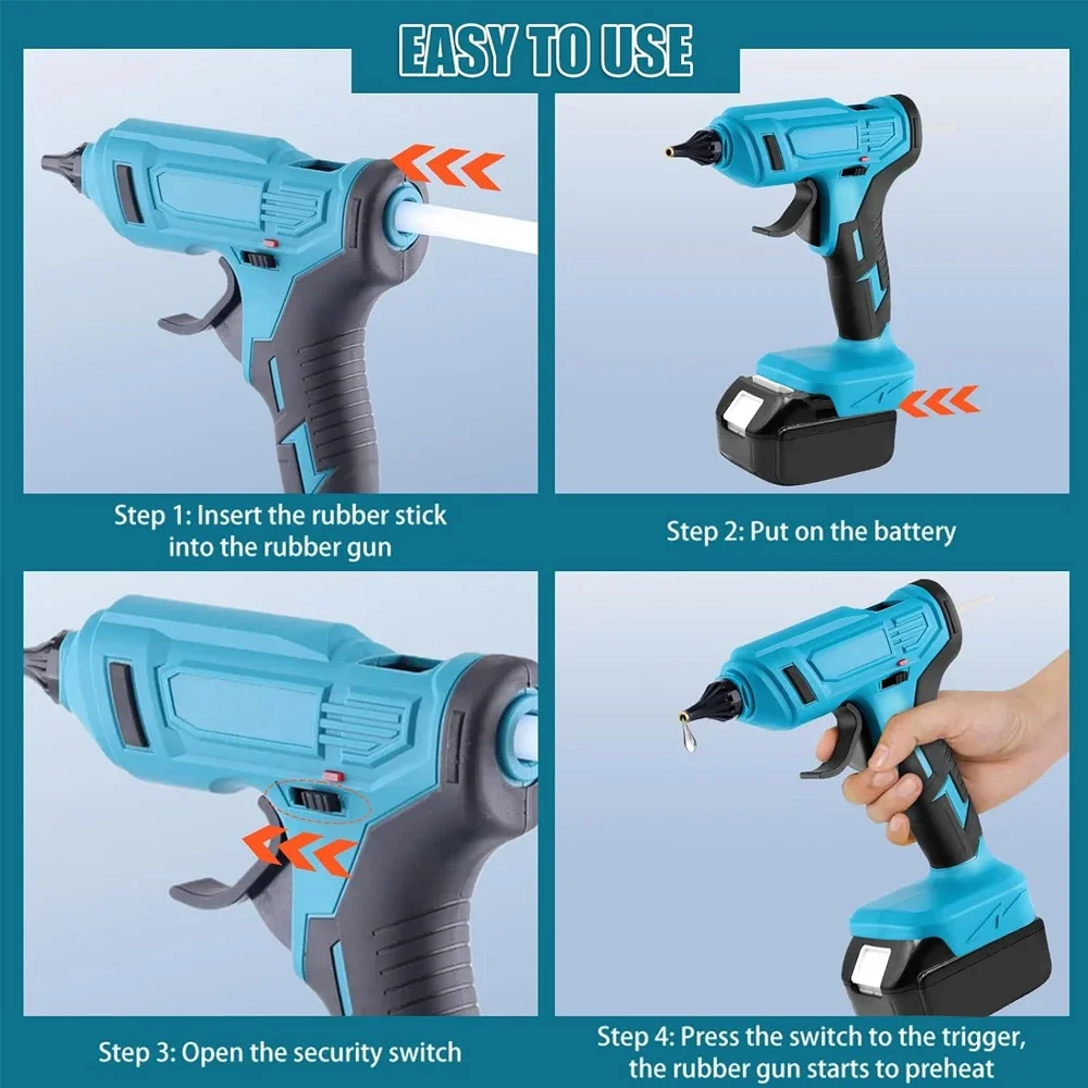 280°C 100W Cordless  Hot Melt Glue Gun Portable Rechargeable with 10pcs 11mm Glue Sticks DIY Repair Tool For Makita 18V Battery