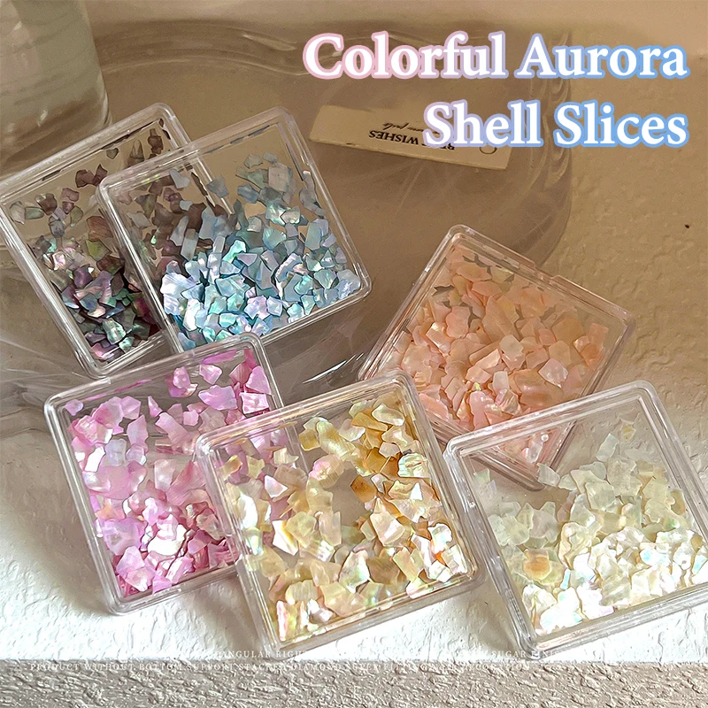 1箱 オーロラシェルフレーク アワビネイルチャーム 薄い天然不規則スライスシェルストーン スパンコール マニキュアアートデコレーション