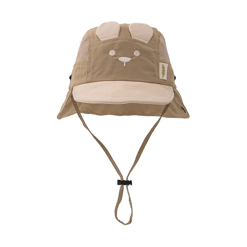 Boys Girls Neck Protection Kids Panama Hat Breathable Summer Baby Hat Cartoon Bear Ear Embroidery Quick Dry Fisherman Hats view 6