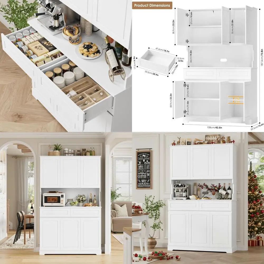 

Высокий шкаф-панилер с 6 дверцами и 2 ящиками, с регулируемыми полками, белый, для хранения на кухне