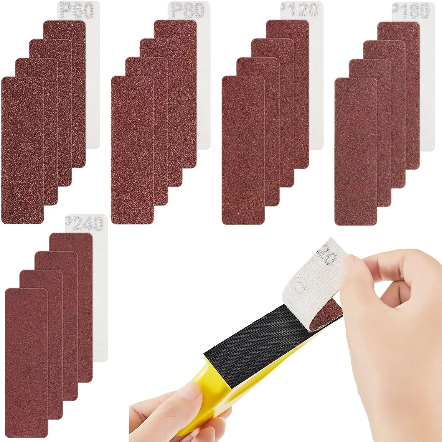 100 Pcs Detail Sander Micro Sandpaper 60 80 120 180 240 Grit,3.5 x 1 Inch hand Sanding Block for Wood Furniture Metal Automotive