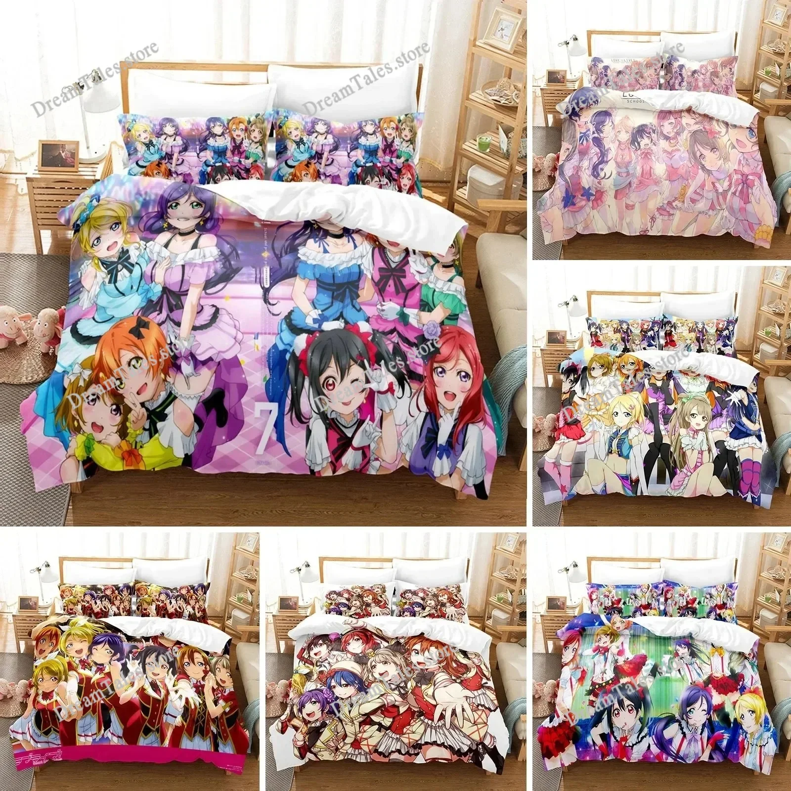 

3D Printed Love Live Bedding Set Pillowcase Anime Μ's Duvet Cover Double Twin Full Queen King Adult Kids Bedclothes Quilt Cover
