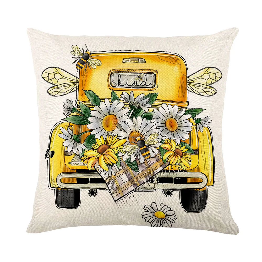 Summer Pillow Covers Bee Happy Bee Kind Throw Pillowcase 45x45 cm Honey and Bee Living Room Cushion Cover Decorative for Sofa