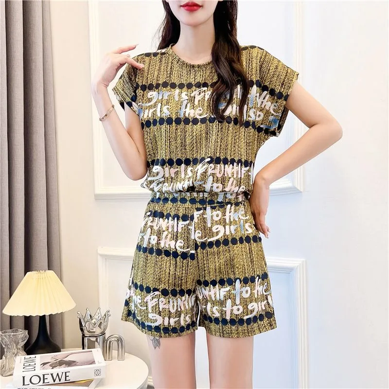 New Japanese Y2K Grunge Pattern Suits for Women Two Piece Sets Summer Outifits Loose Flying Sleeve Shirt and Pants Beach Clothes