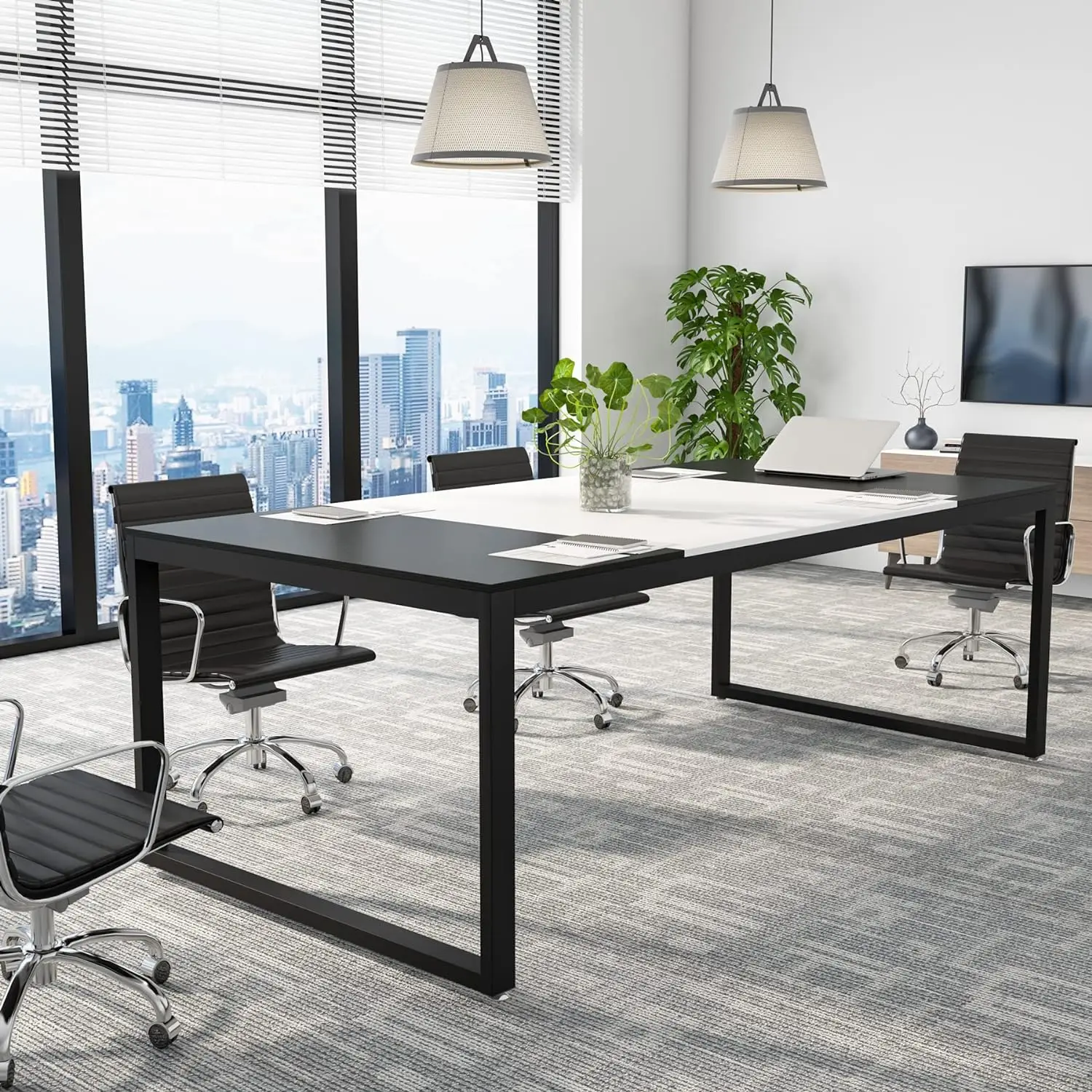 

6FT Conference Table, 70.86" L x 35.43" W x 29.52" H Rectangle Shaped Meeting Table, Modern Seminar Boardroom Table