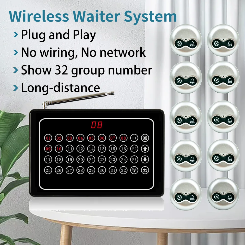 

Hot-sale Wireless Restaurant Calling Paging System with screen display and calling buttons