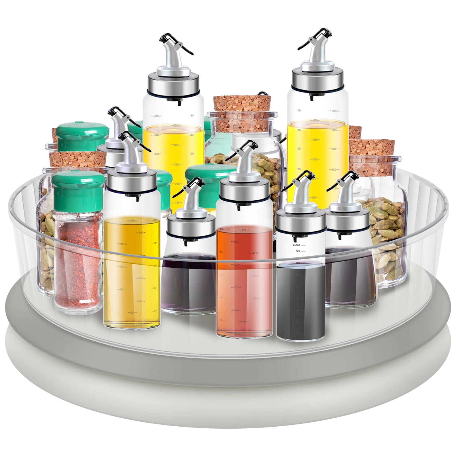 

Turnable Cabinet Organizer Clear Rotating Spice Rack Large Capacity Spinning Condiments Containers Multifunctional Cosmetic Can