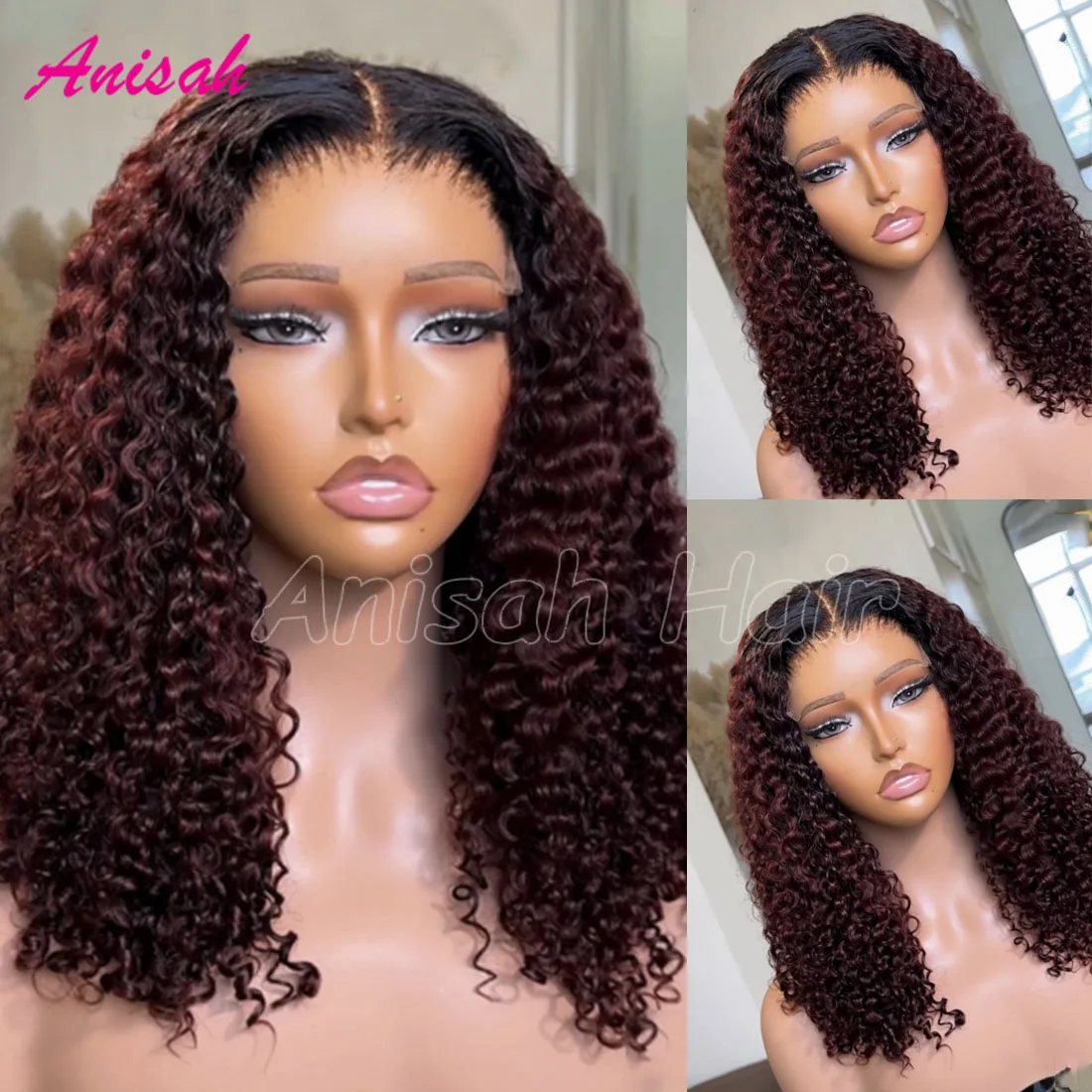 

Красные кудрявые парики из натуральных волос 99J Burgundy Red с кружевной застежкой для женщин, предварительно прорезанные, 13x4, с кружевной передней частью, бразильские, с эффектом водной волны