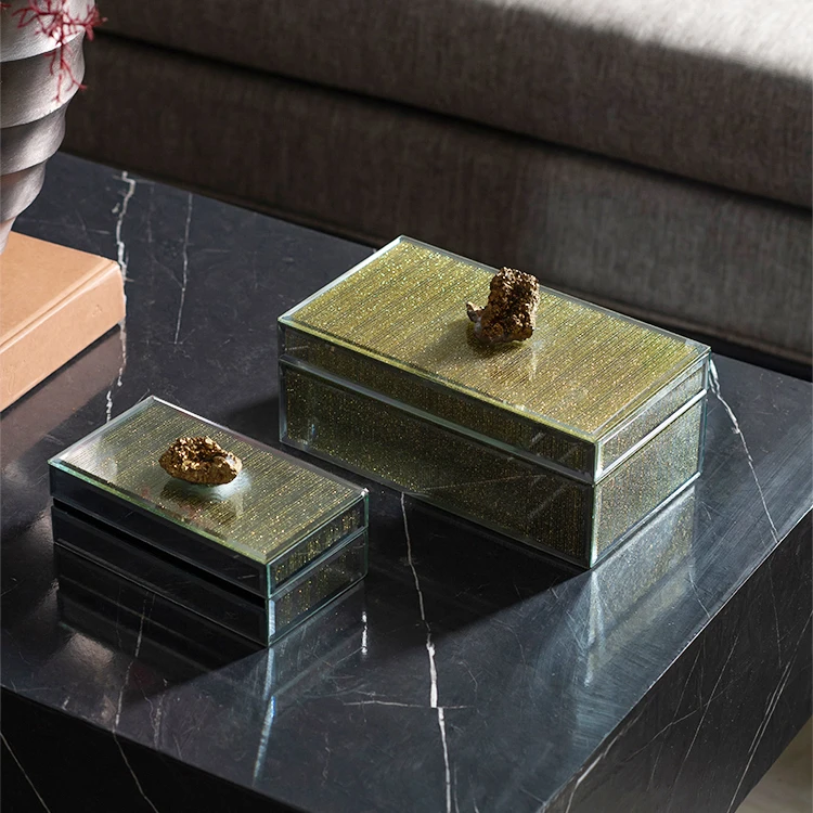 Nordic Grade Agate Stone Decoration Golden Silver Glass Jewelry Box Dresser Desktop Storage Storage Box Jewelry Ornaments