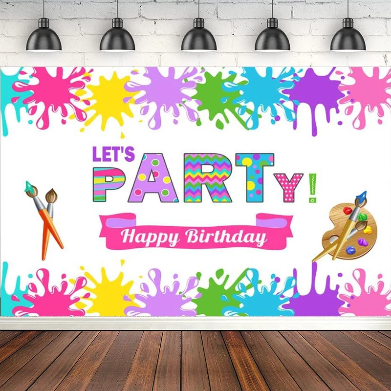 

Art Party Theme Phtography Backdrop Let's Paint Birthday Background Art Graffiti Wall Brush Event Party Decor Banner Poster